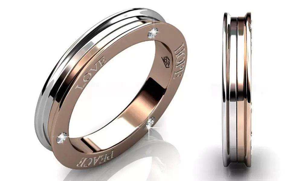 Edelstahl-Ring mit Kristallen von Swarovski® verziert in Silber und Bronze - Primary Image