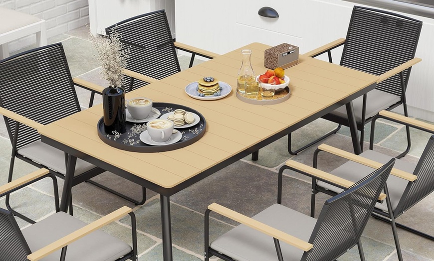 Image 4: Outsunny 6-Seater Garden Dining Set, Elegant Design with Soft Cushions