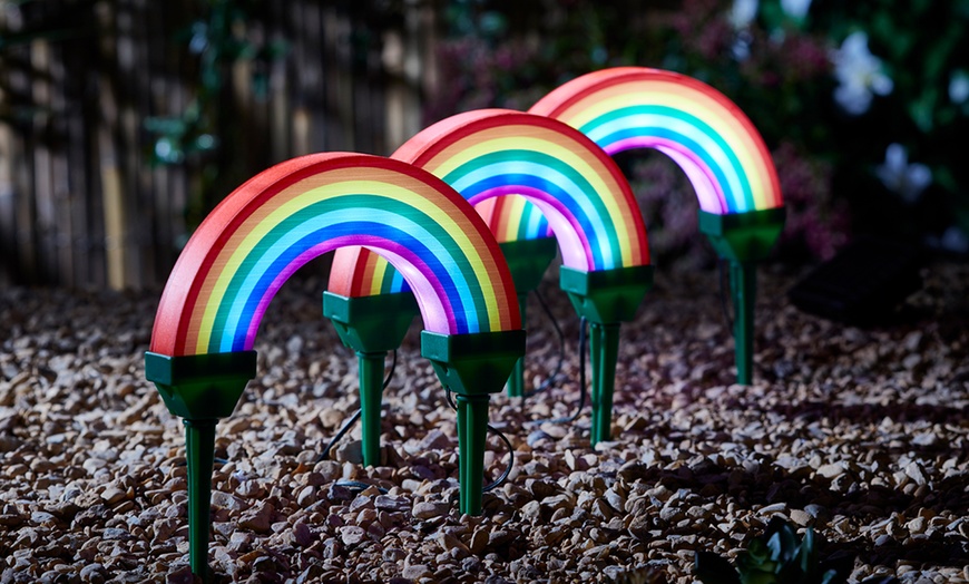 Image 2: Set of Three Rainbow Solar Stake Lights