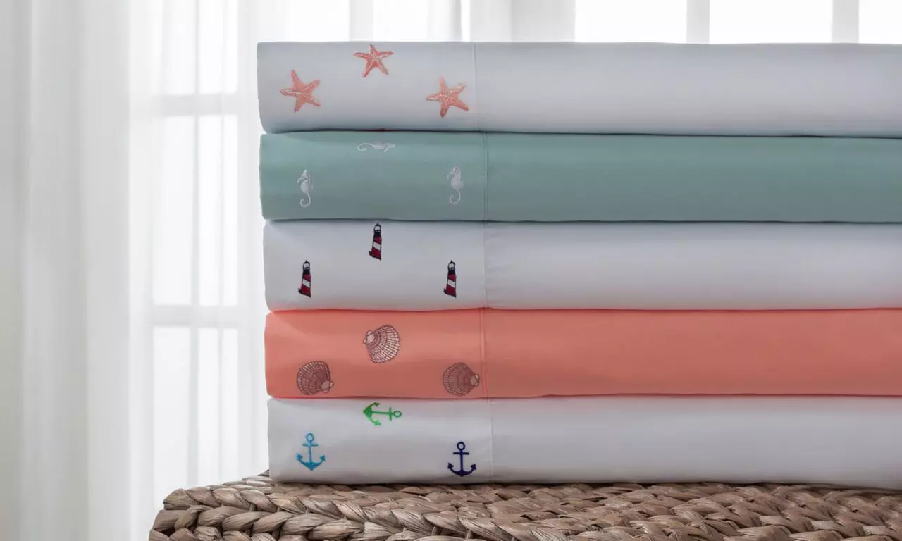 Microfiber Coastal Embroidered Sheet Set - Primary Image