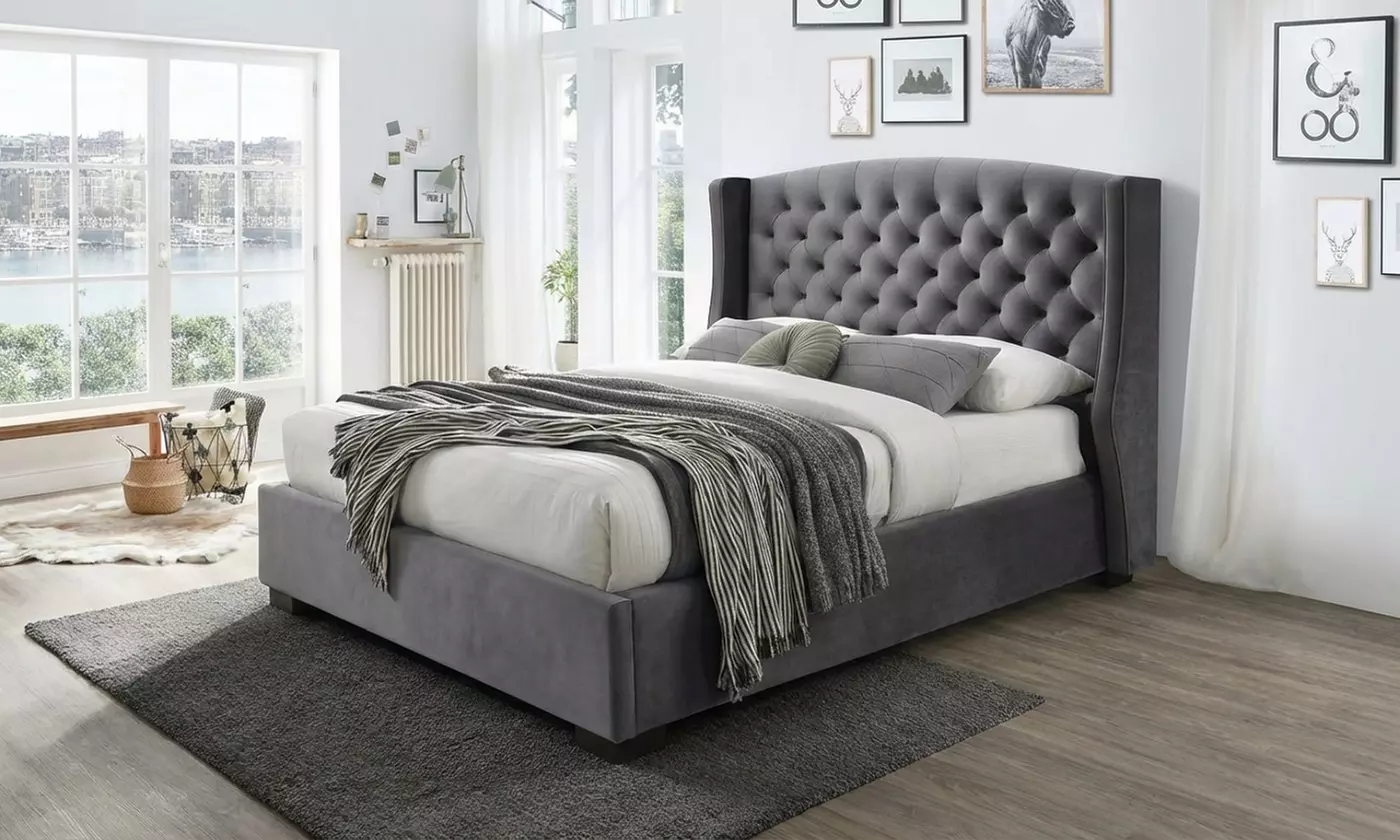 Ambassador Dark Grey Velvet Ottoman Storage Bed with Optional Mattress