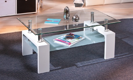 Tavolino in MDF con doppio ripiano in vetro