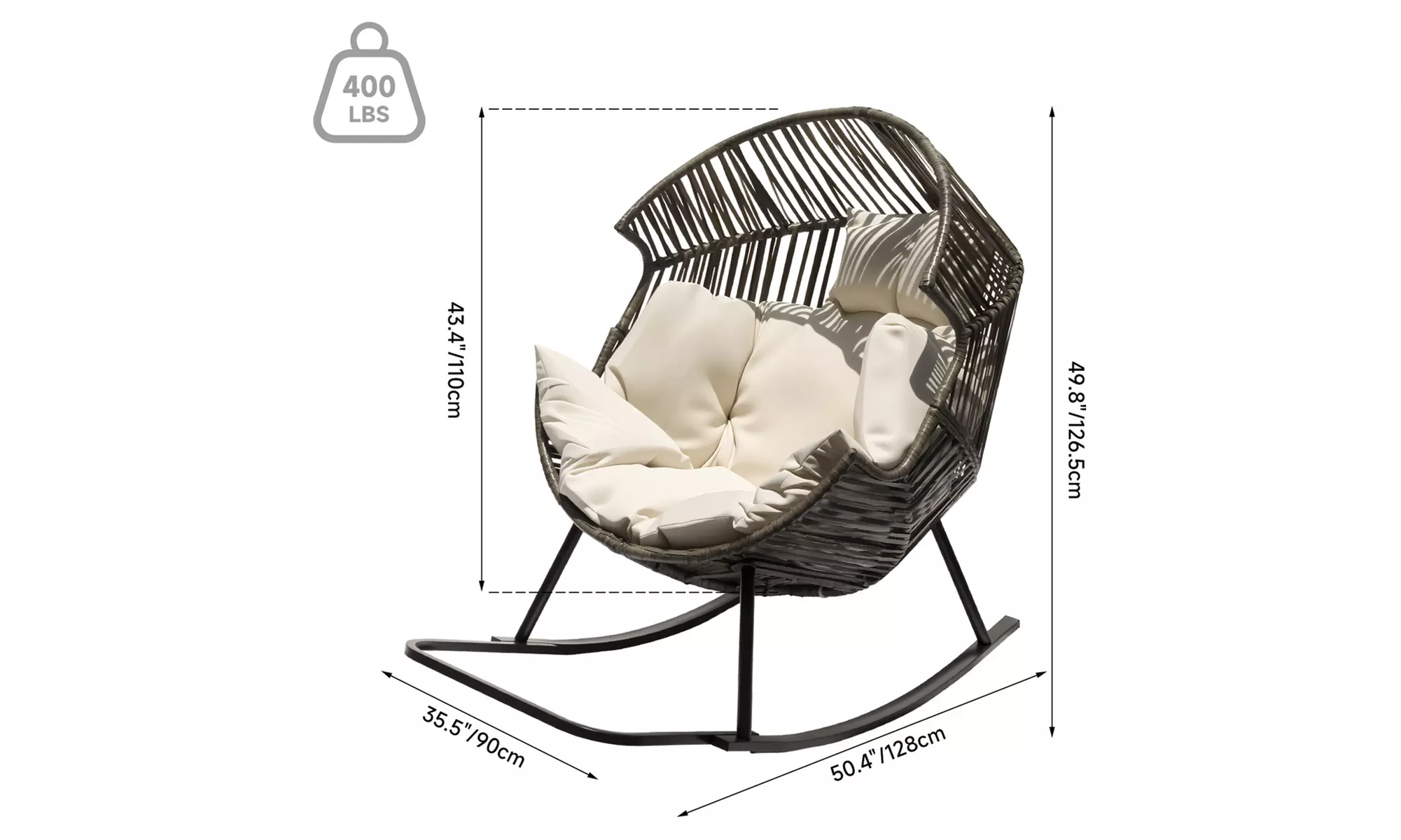 Silla mecedora con forma de huevo tejida en ratán PE, con sistema de cojines gruesos, con envío gratuito - Image 5