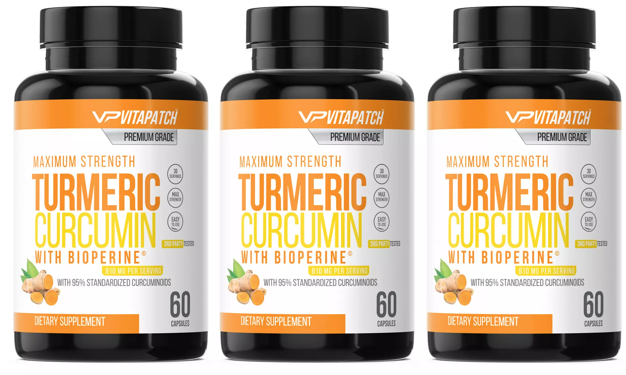 Premium Grade Turmeric Curcumin 95% with BioPerine Black Pepper Extract (1-, 2-, or 3-Pack) - Primary Image