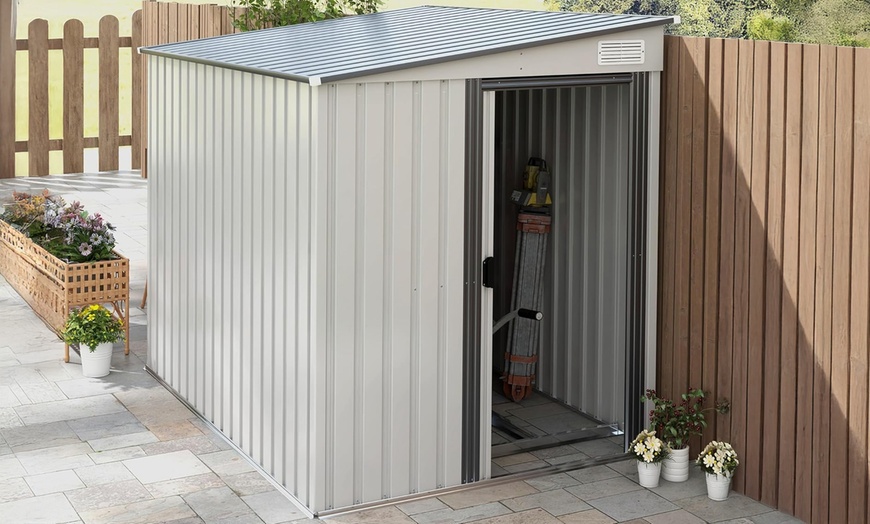 Image 6: Outsunny 7 x 5ft Galvanised Metal Garden Shed with Foundation