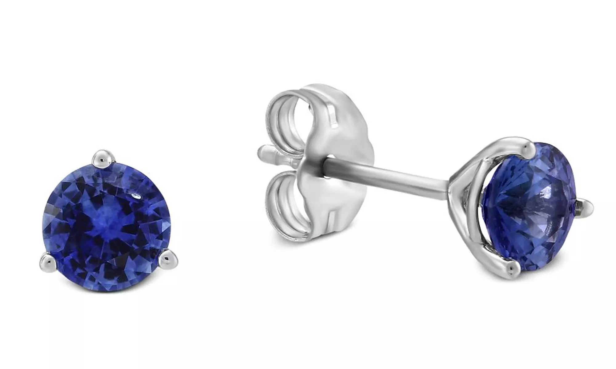 14k White Gold Plated 7mm Round 3 prong Martini push back Stud Earrings