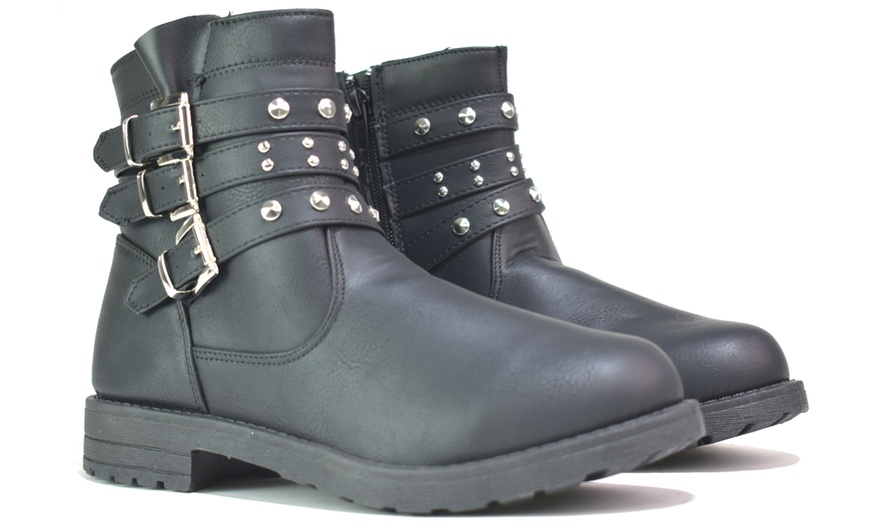 Image 3: Girl's Stud Buckle Ankle Low-Heel Boots