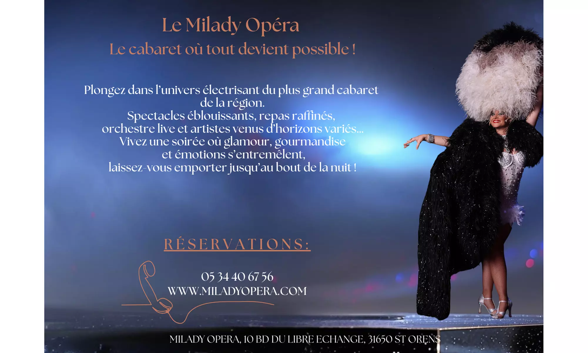 Soirée cabaret et repas pour deux en option à Milady Opera