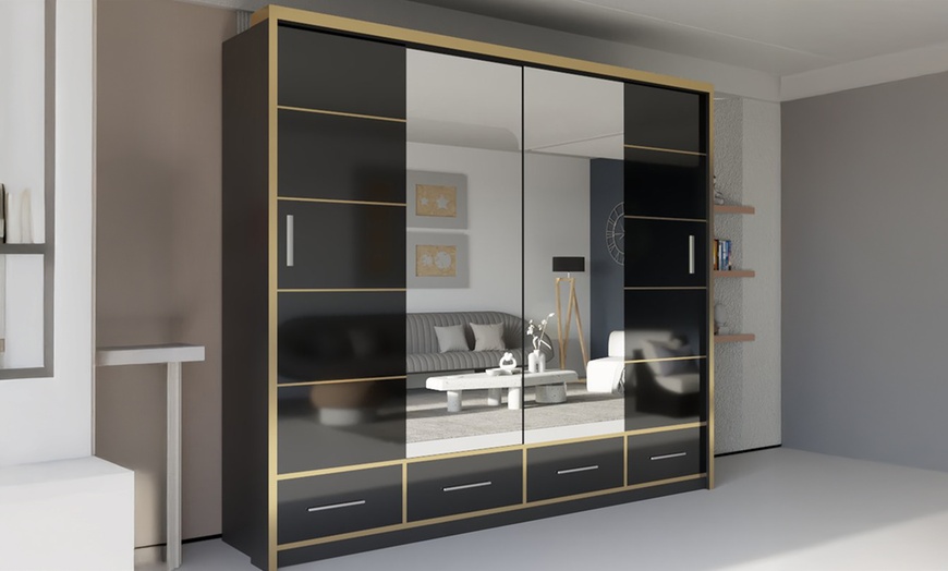 Image 1: Sweden Modern High Gloss Wardrobe with Drawers