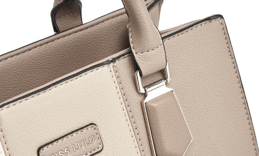 Image 12: Miss Lulu PU Leather Three-Tone Stitched Shoulder Handbag