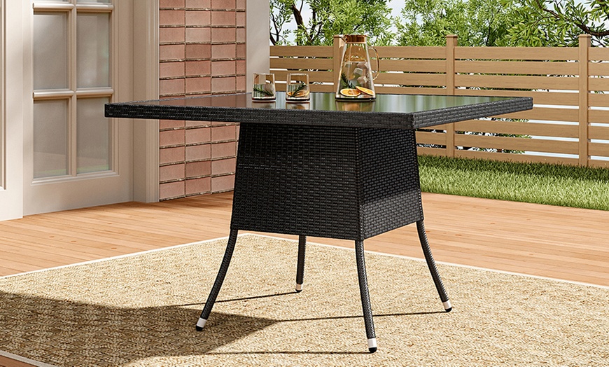 Image 24: Outdoor Garden Rattan Effect Tempered Glass Coffee Table with 6 Styles