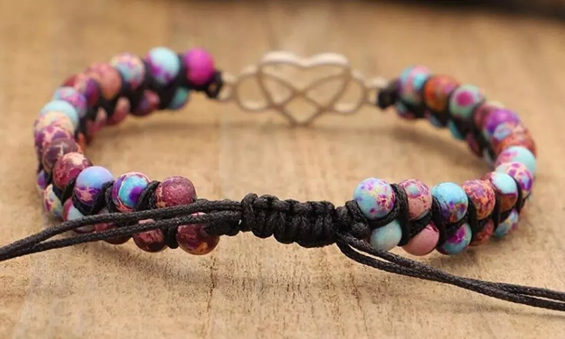 1x oder 2x Jaspis-Edelstein-Armband mit Herz-Anhänger