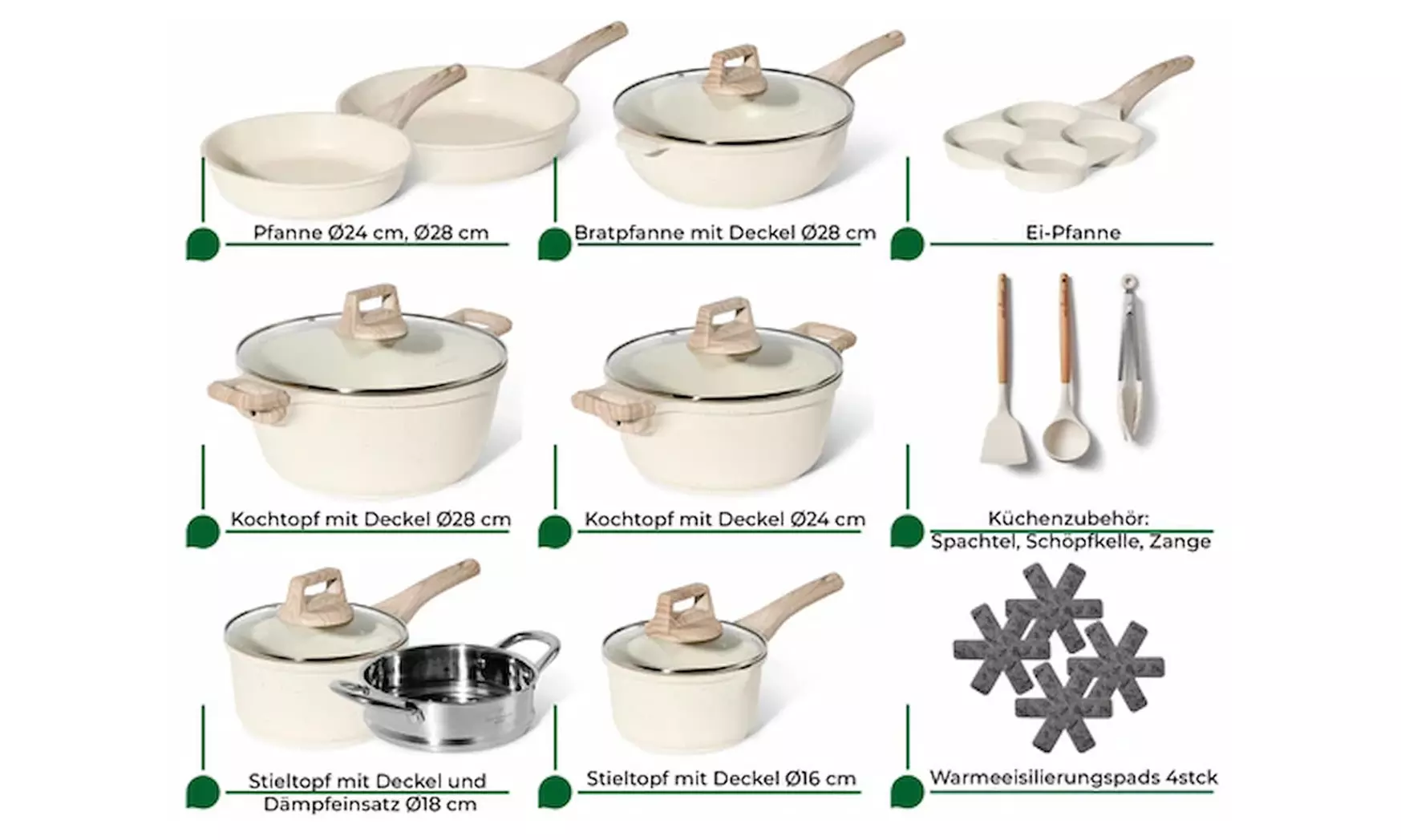 Batterie de cuisine 21 pièces antiadhésives en granit