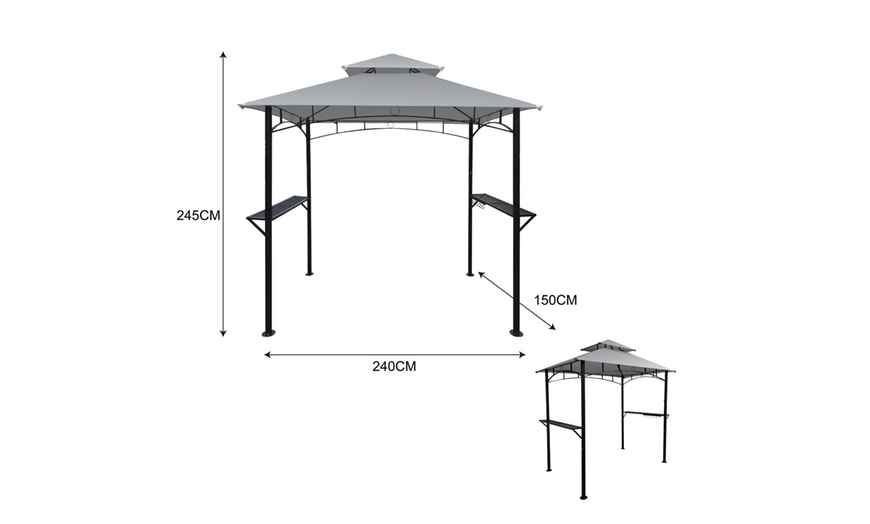 Image 5: Outdoor BBQ Pavilion Gazebo - Steel Frame with Double Roof & Side Shelves