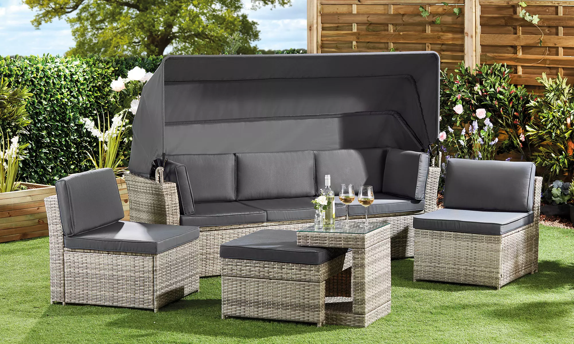 Garden Gear California Rattan-Effect Daybed with Canopy and Optional Cover - Primary Image
