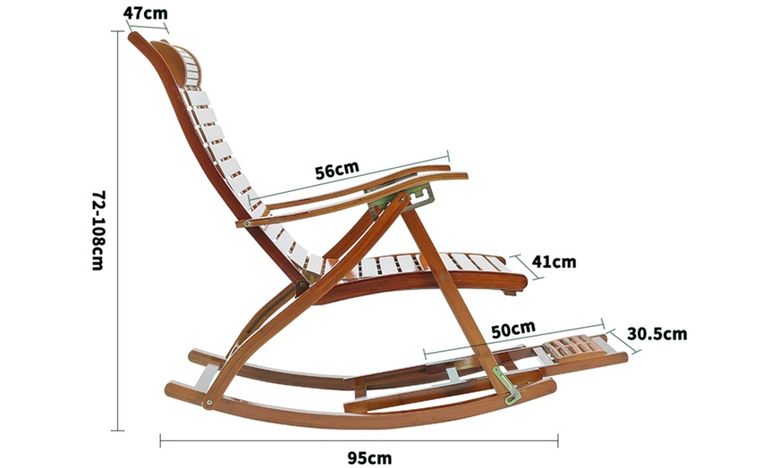 Image 6: Ergonomic Foldable Bamboo Recliner Chair with Retractable Footrest