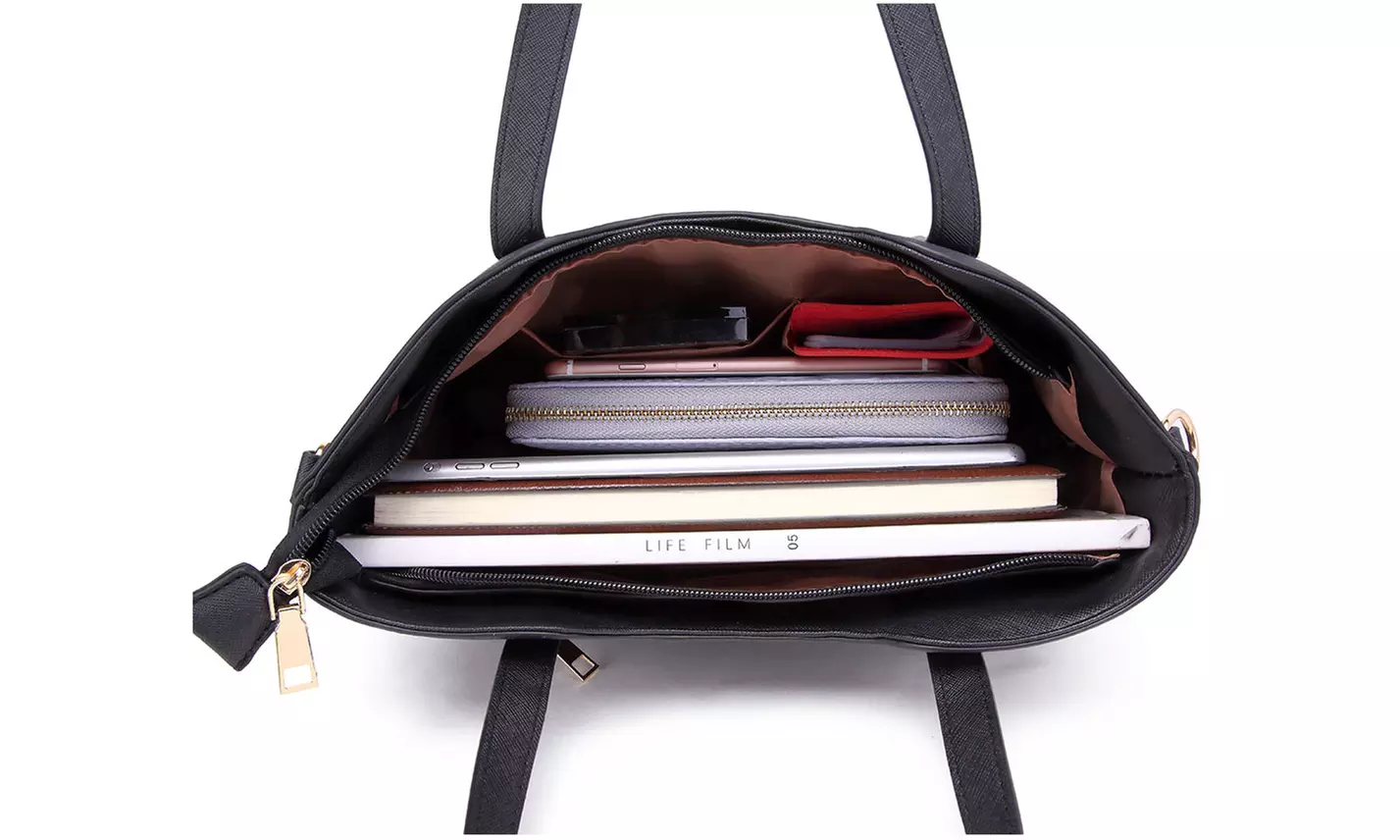 Damen-Handtasche und Geldbörse in Leder-Optik