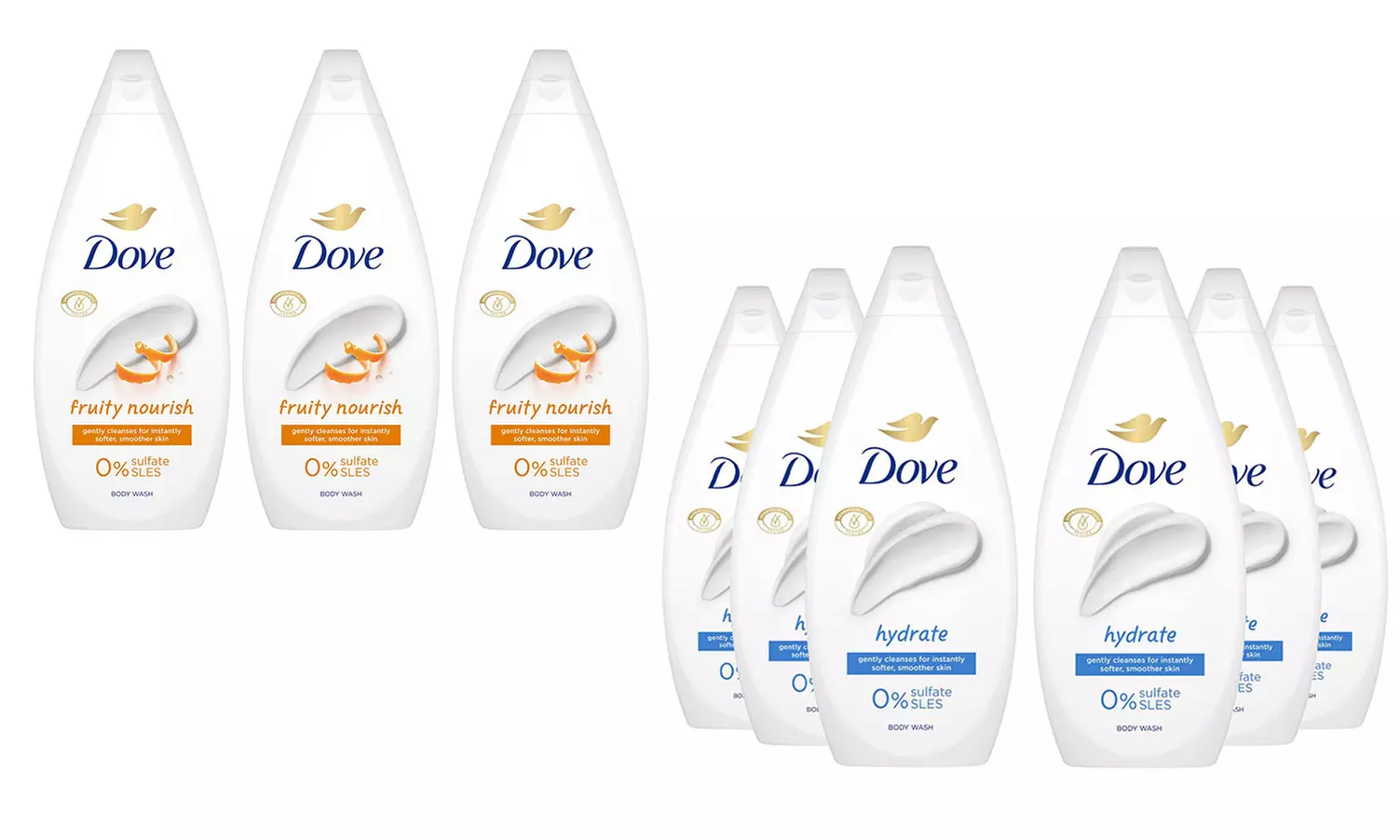 Three- or Six-Pack Dove Body Wash 0% Sulfate SLES 720ml