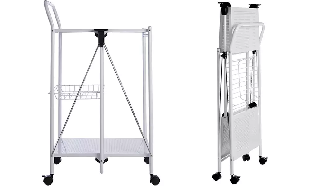 Rectangular Folding Kitchen Trolley in Black or White - Image 7