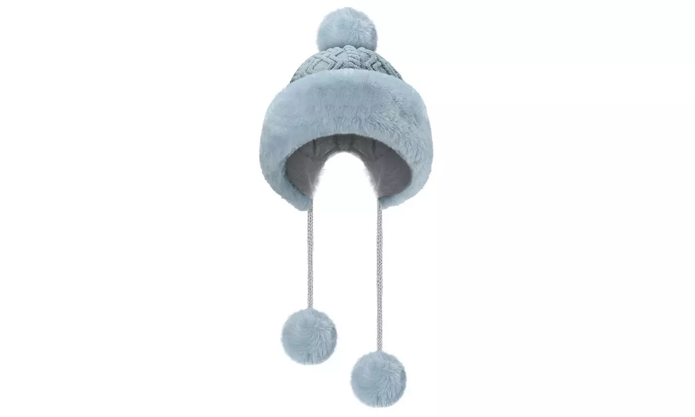 Women Winter Warm Faux Fur Knit Pom Pom Hat Beanie Bobble Ski Fleece Lined