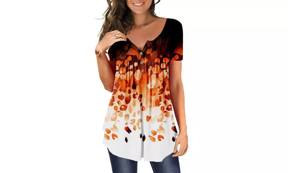 Women's Button Up Summer Short Sleeve Casual Tops Tunic Shirts Blouses
