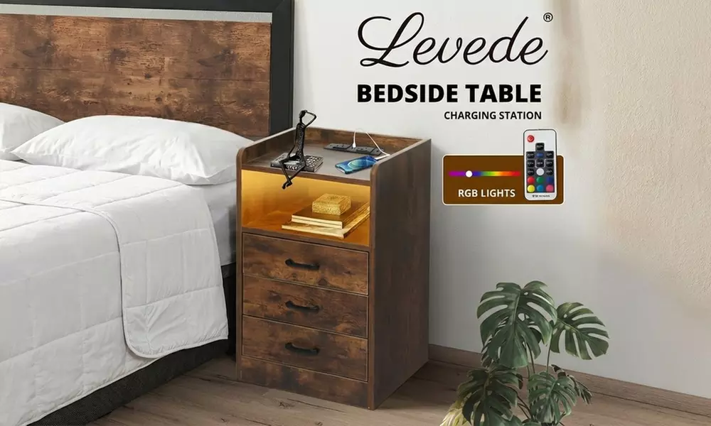 Levede LED Bedside Table – 3 Drawer Smart Nightstand