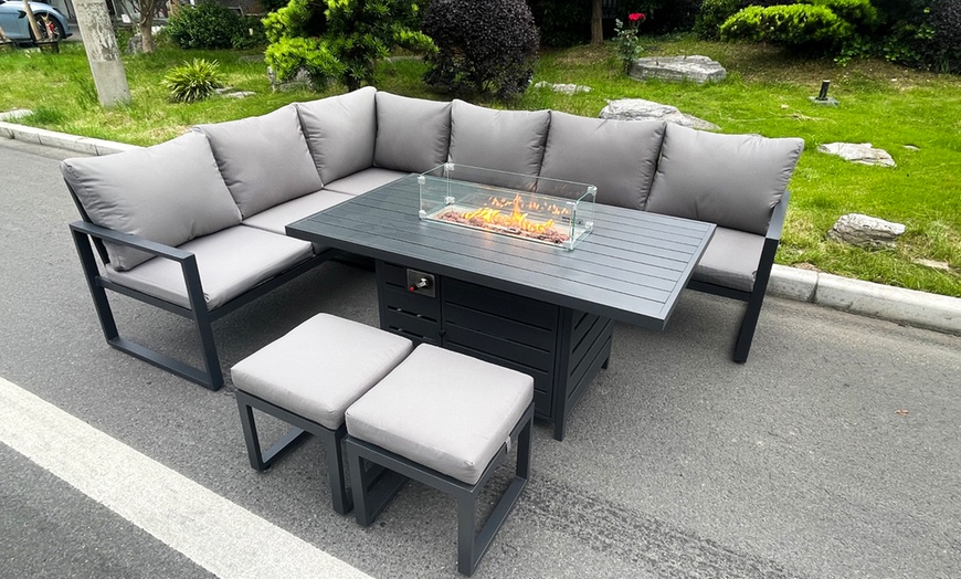 Image 1: Aluminum Gas Fire Pit Sofa Dining Set 
