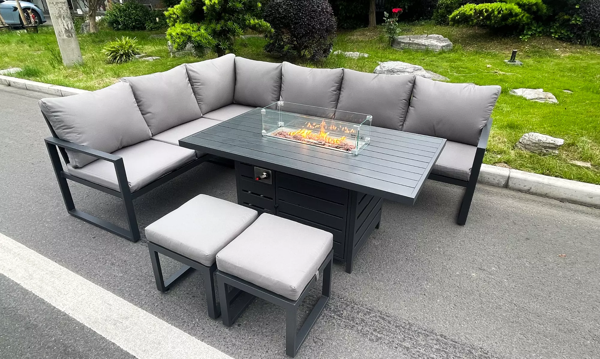 Aluminum Gas Fire Pit Sofa Dining Set - Primary Image