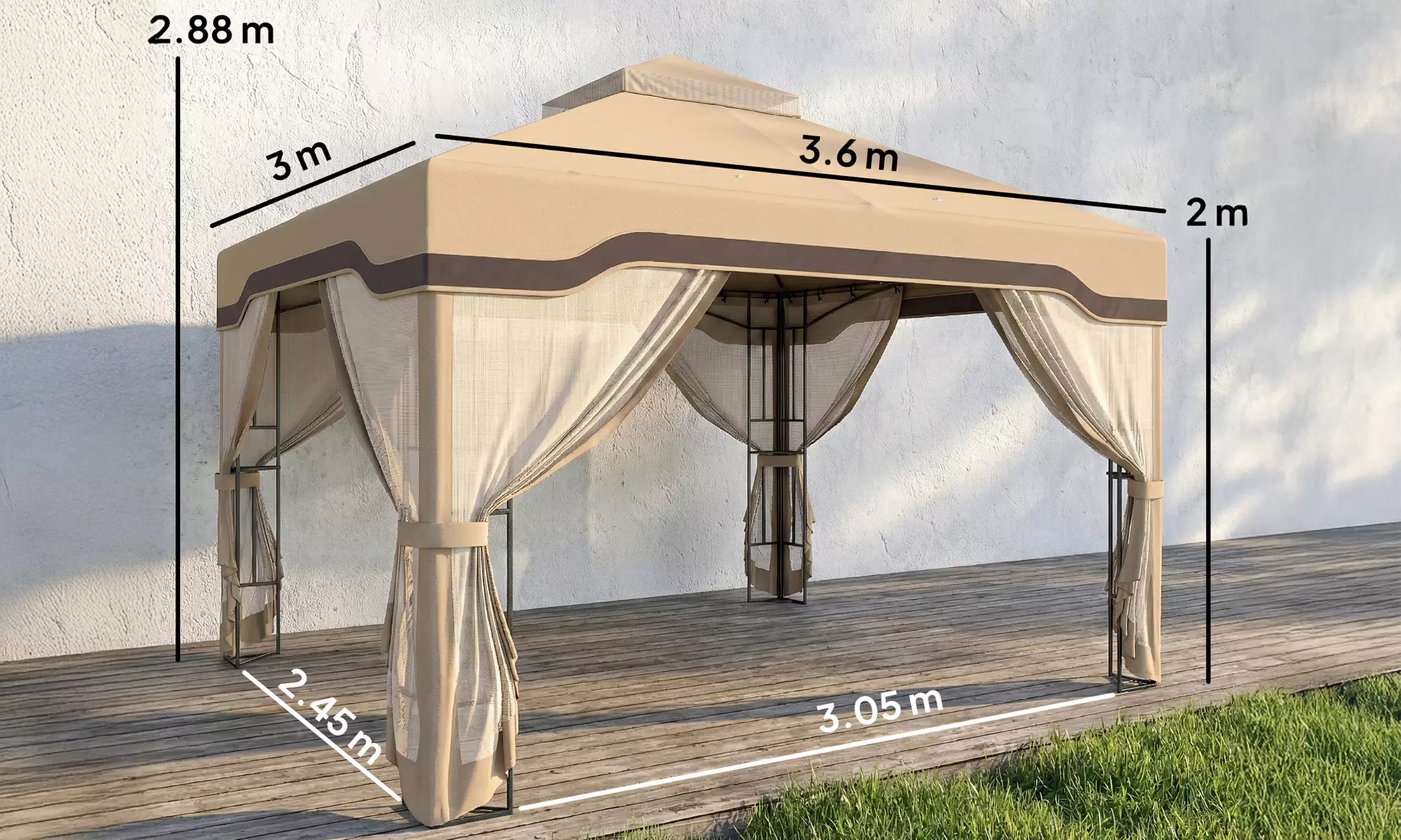 Outsunny Double-Tier Garden Gazebo with Mesh Panels