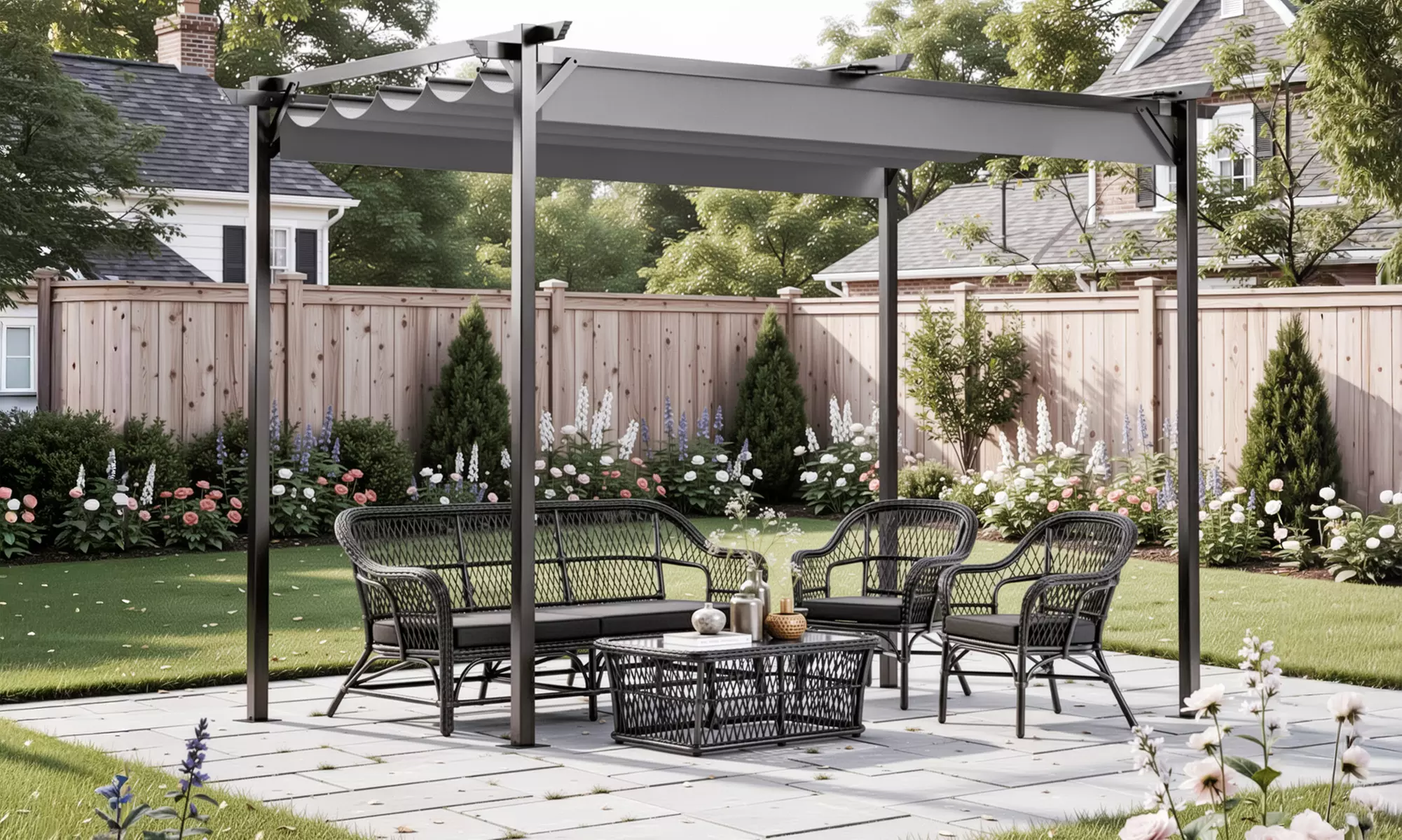 Rattrix 6.5' × 10' Retractable Canopy Pergola