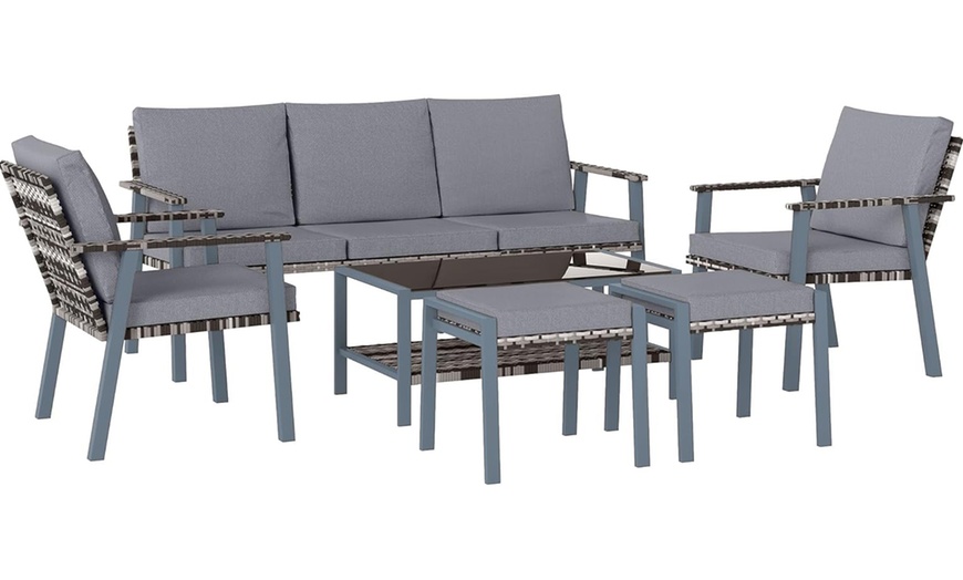 Image 3: Outsunny Six-Piece Rattan-Effect Outdoor Furniture Set