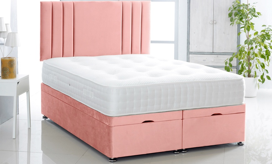 Image 5: Plush Velvet Ottoman Gas Lift Bed with Memory Spring Mattress
