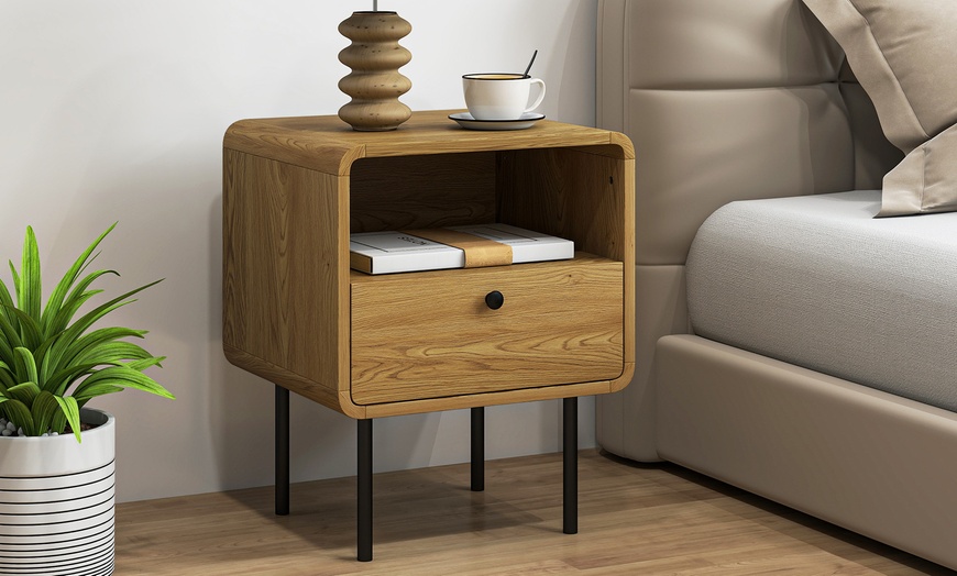 Image 4: HOMCOM Oak Bedside Table