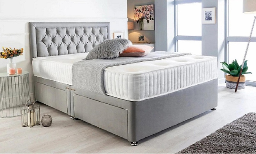 Image 5: Chesterfield Plush Divan Bed with Memory Foam Sprung Mattress 