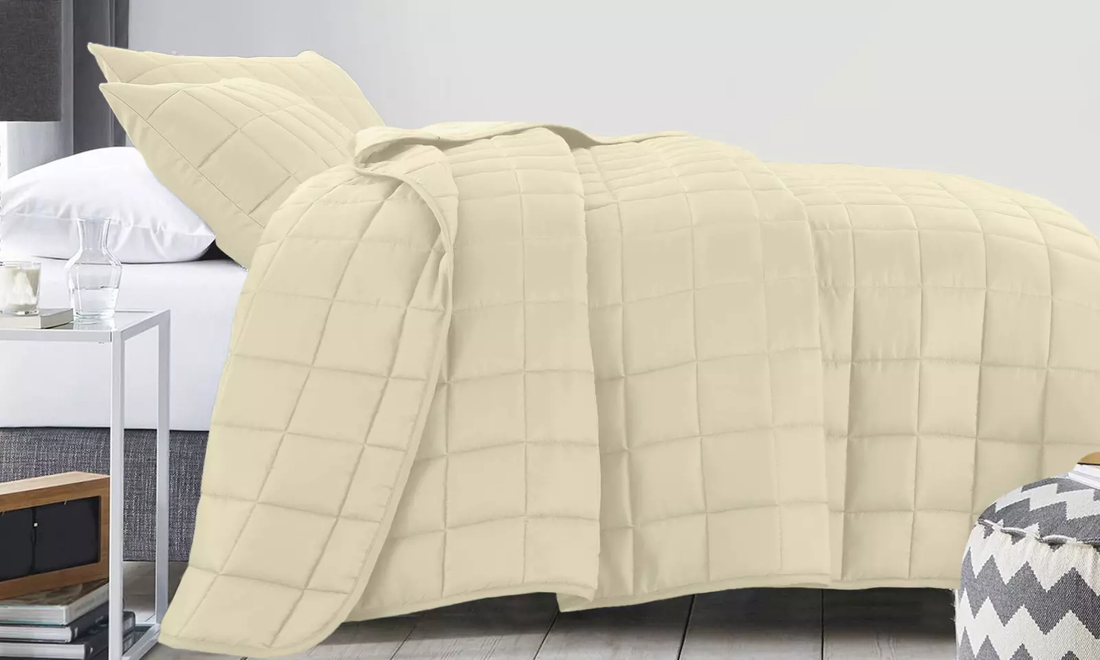 Royal Comfort Coverlet Set - Queen - Beige-10003818