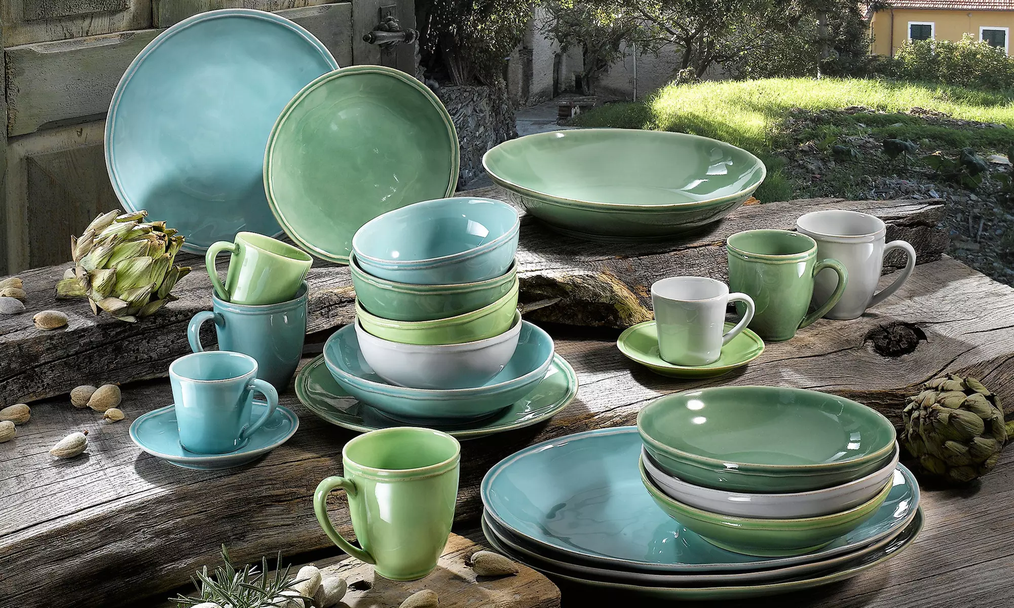 CreaTable 16tlg Kombiservice Natura in Hellgrün, Dunkelgrün, Türkis, Stein für 4 Personen, spülmasch.- & mikrowellenfest - Primary Image