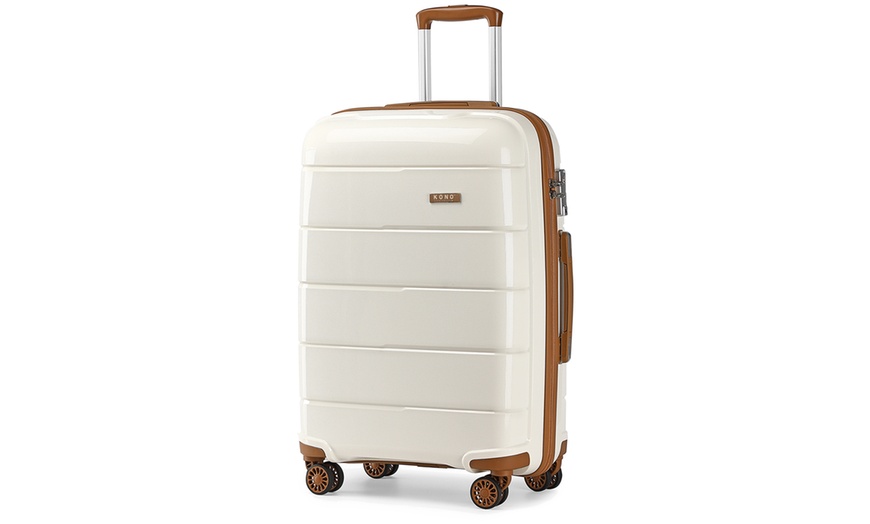 Image 6: Kono Classic Cream and Tan Hard Shell Suitcases with Lock