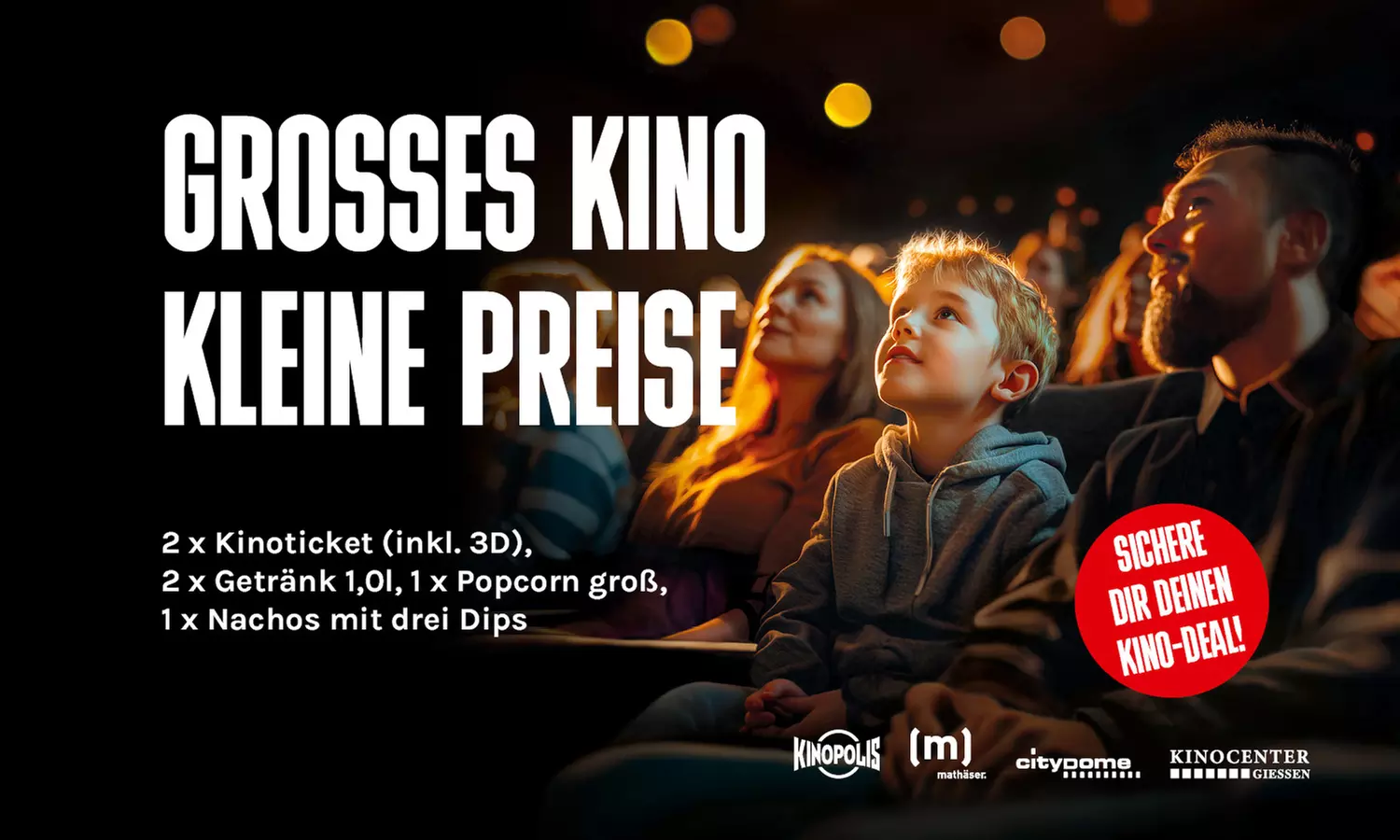 2 Kinotickets inkl. Popcorn, Nachos und Getränken