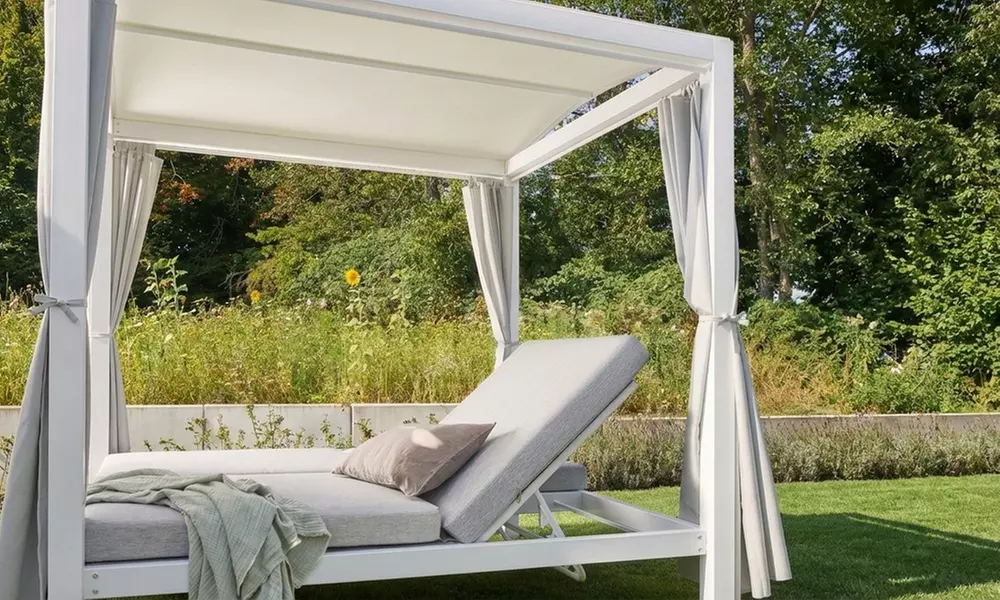 Home Deluxe Sonnenliege Lyon, 208x188 cm, in weiß/grau für den Außenbereich