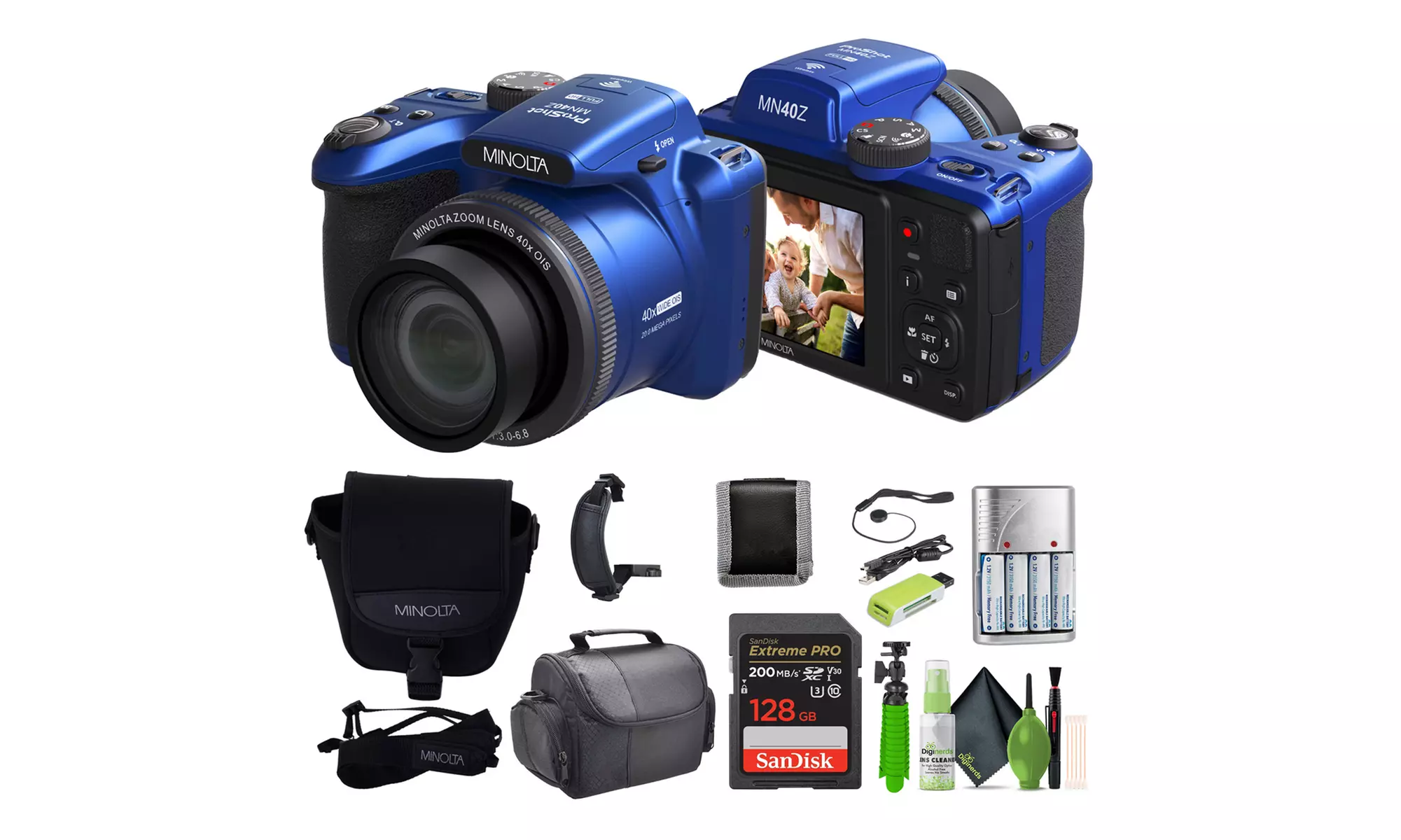 Minolta ProShot 20 MP Bridge Digital Camera with 40x Optical Zoom Lens Bundle