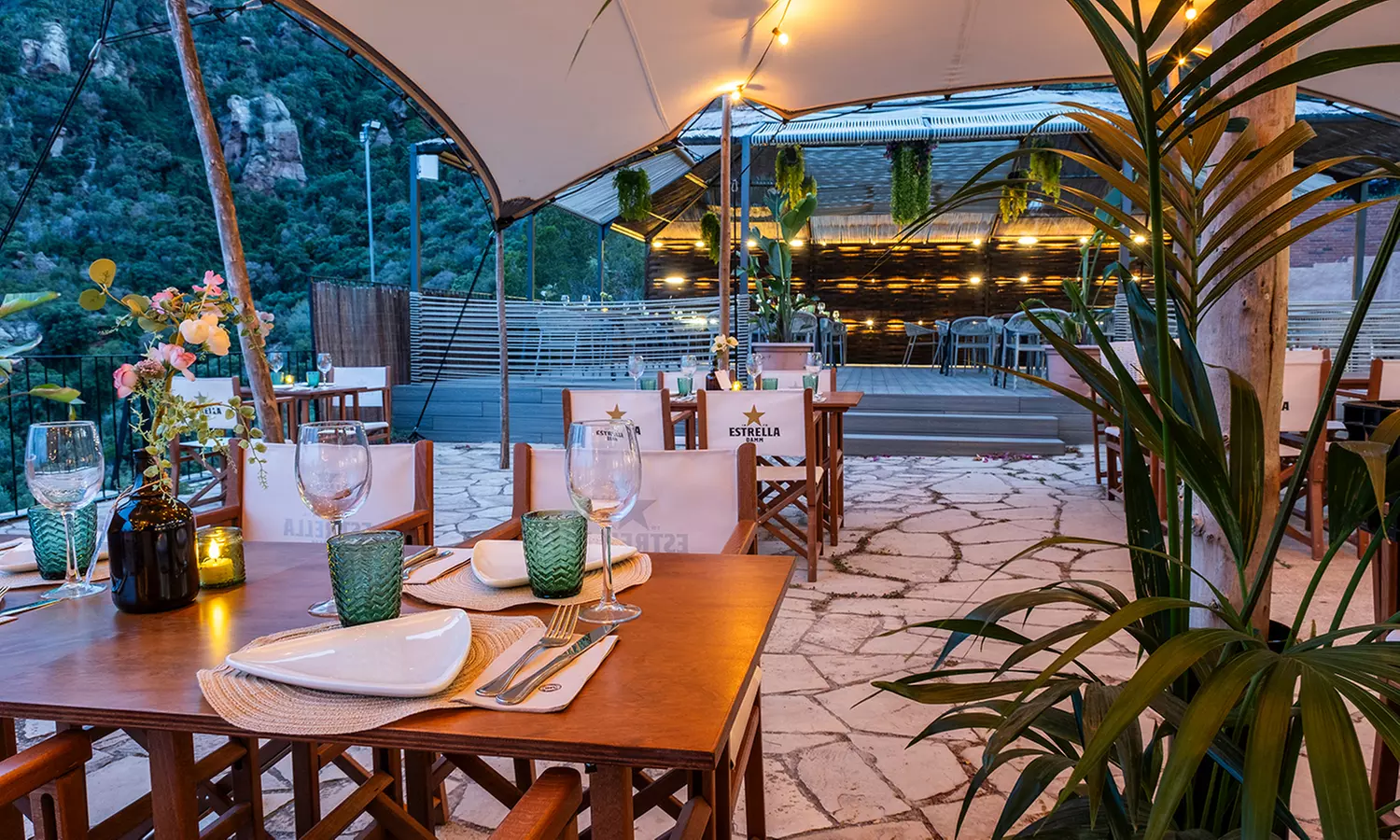 ¡Cena bajo las estrellas! Menú completo para 2 o 4 con botella de vino