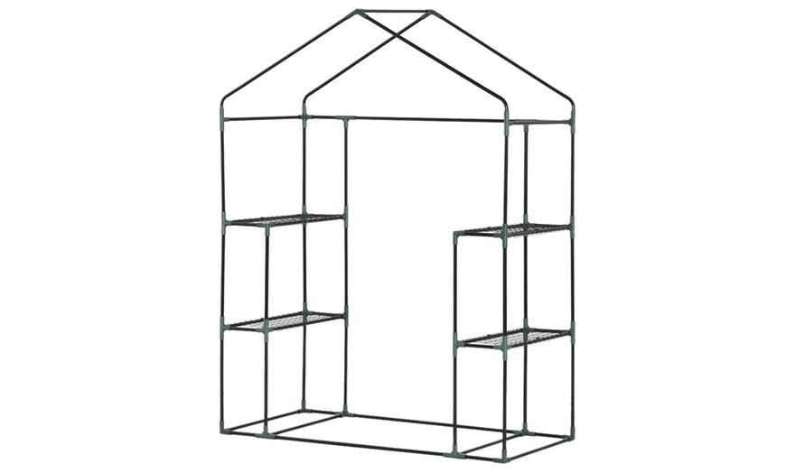 Image 2: Outsunny Walk In Greenhouse with Shelves, PE cover and roll up door 