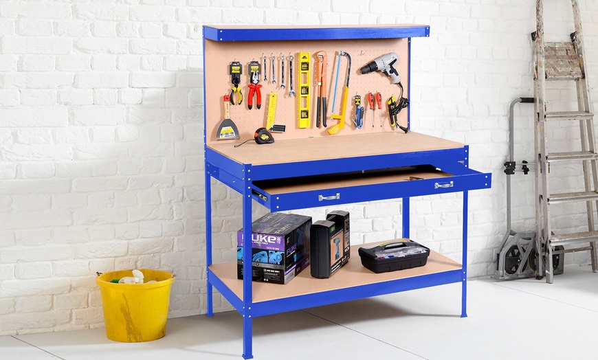 Image 2: Neo Workbench with Heavy-Duty Steel Pegboard