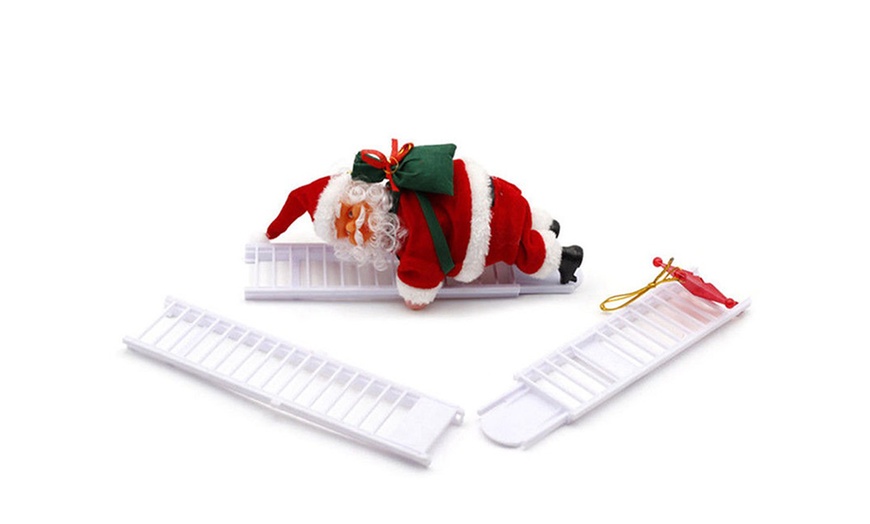 Image 5: Animated Musical Jingle Bells Santa Claus Climbing Ladder Toy Christmas Gift 