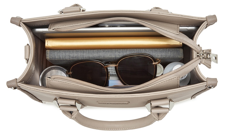 Image 15: Miss Lulu PU Leather Graceful Spacious Tote Bag with Woven Trim Strap