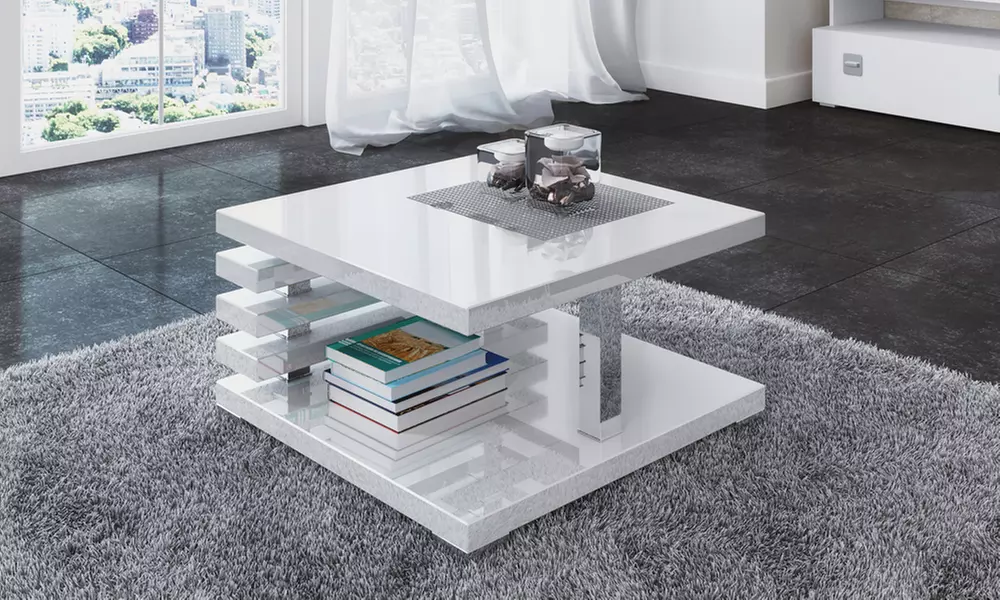 Table basse carrée en bois composite, modèle "Ariene", 60 x 60 x 31 cm, livraison offerte - Primary Image