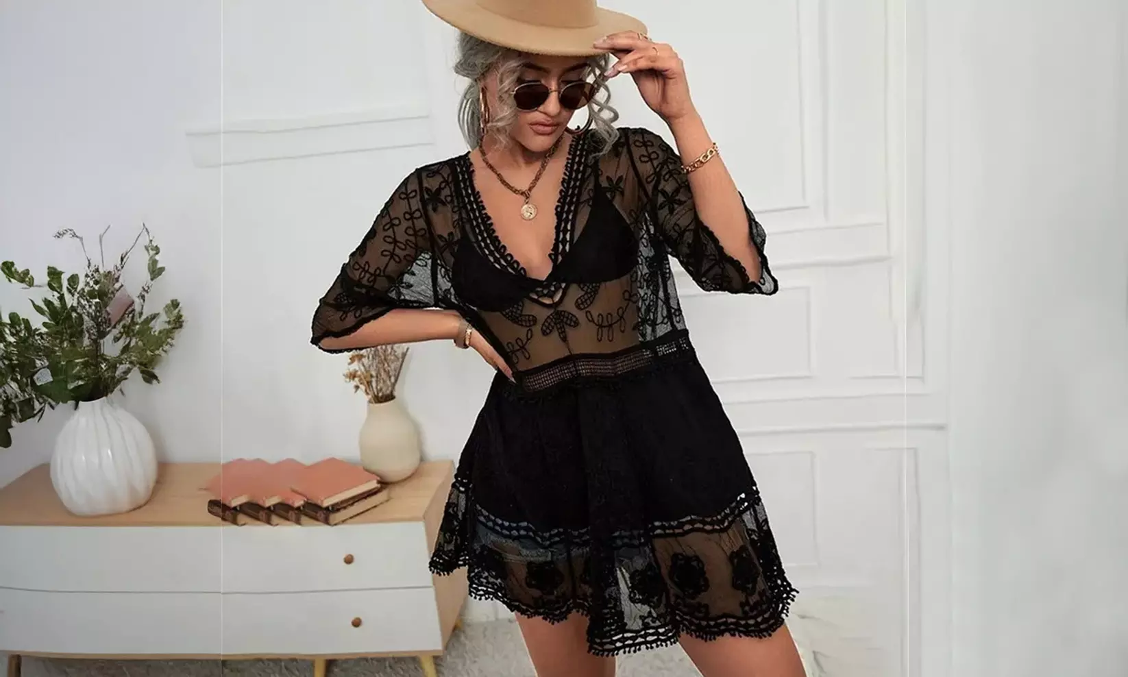 Boho-Style Lace Cover-Up Beach Dress