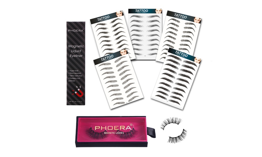 Image 1: Glamza 4D Eyebrow Tattoo and Phoera Magnetic Eyeliner and Lashes Set