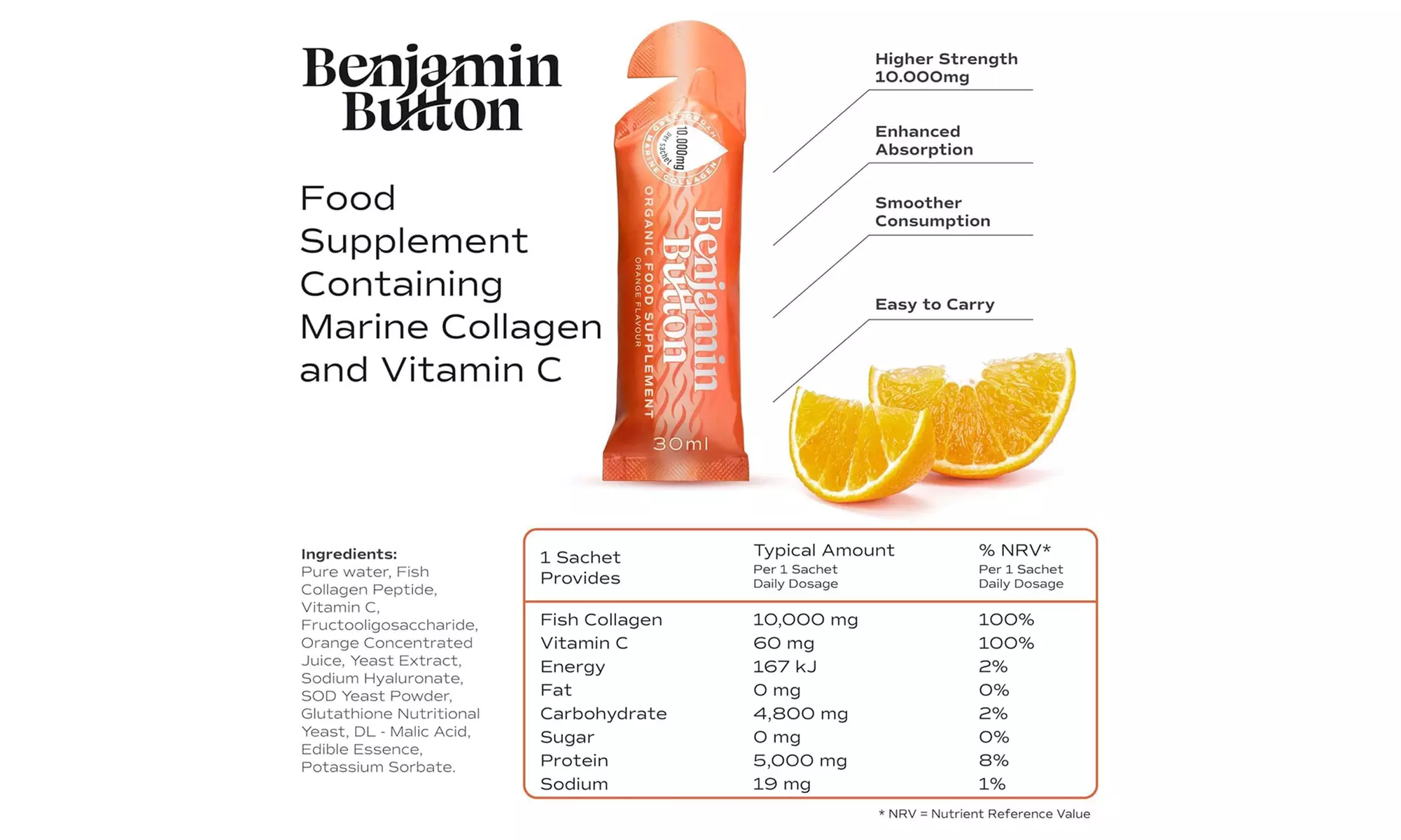 Collagène marin liquide 12,000mg, Benjamin Button