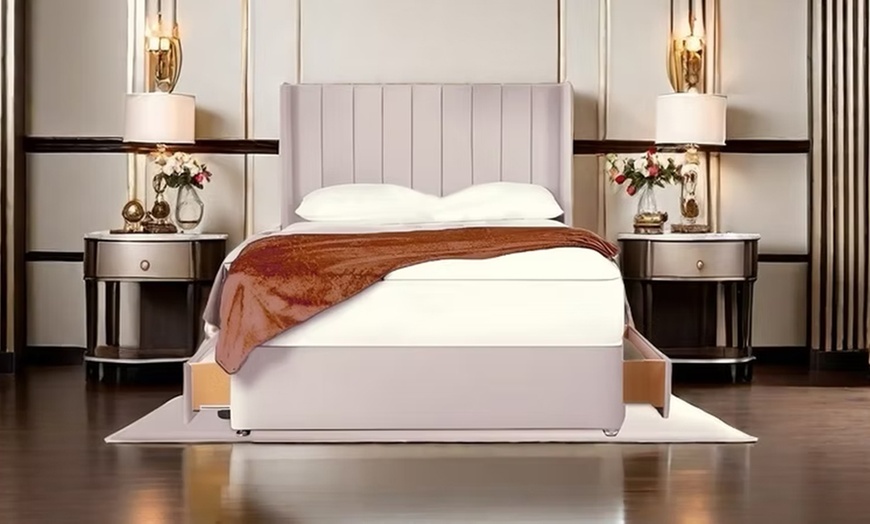 Image 1: Plush Wing Divan Bed with Sprung Memory Mattress and Optional Storage